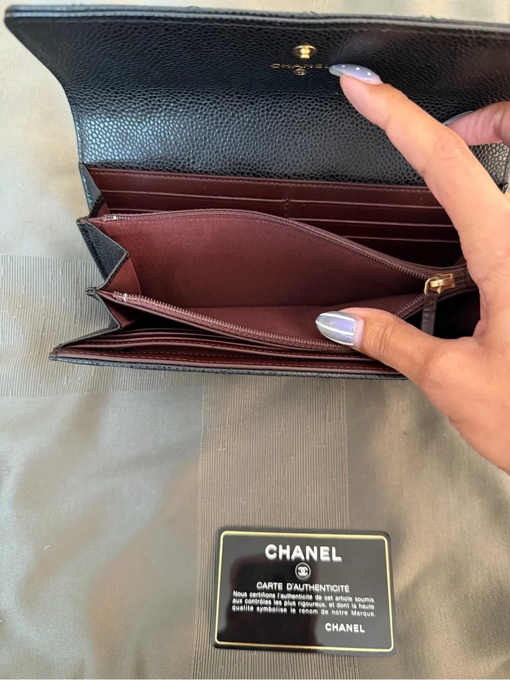 CHANEL Black Quilted Continental Wallet with Gold CC. COA included!
